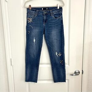 KUT From The Kloth Catherine Ankle Straight Leg Jewel Distressed Jean Size 4